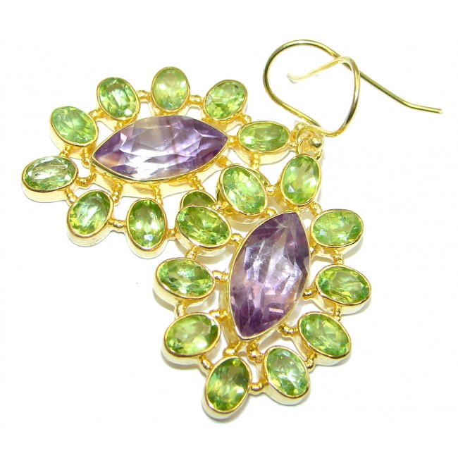 Amazing genuine Amethyst Peridot Gold plated over Sterling Silver Earrings