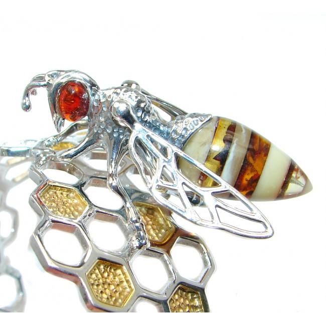Gorgeous Honey Bee AAA Polish Amber Sterling Silver Bracelet / Cuff