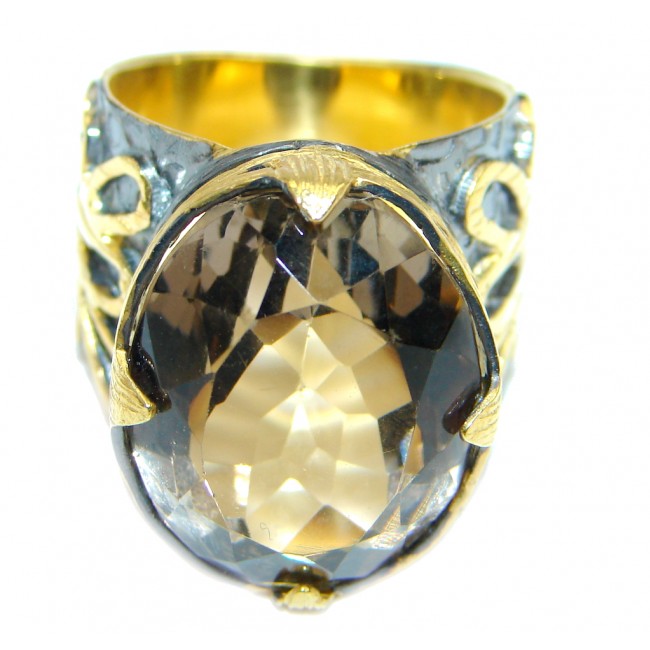 Beautiful Champagne Smoky Topaz Gold Rhodium plated Sterling Silver Ring size 7 3/4