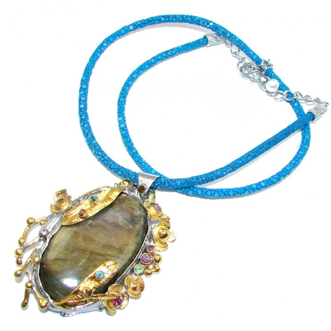 Marvelous quality Fire Labradorite Multigem Gold plated over Sterling Silver handmade necklace