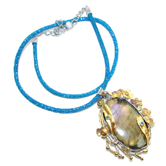 Marvelous quality Fire Labradorite Multigem Gold plated over Sterling Silver handmade necklace
