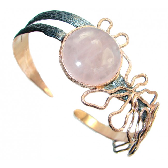 Modern Concept Rose Quartz Rose Gold plated over Sterling Silver Bracelet / Cuff