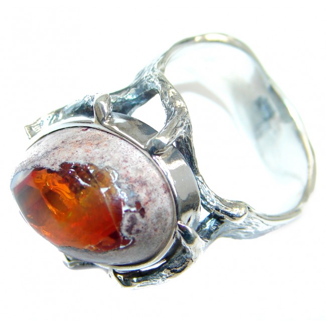 Mexican Fire Opal Oxidized Sterling Silver handmade Ring size 9