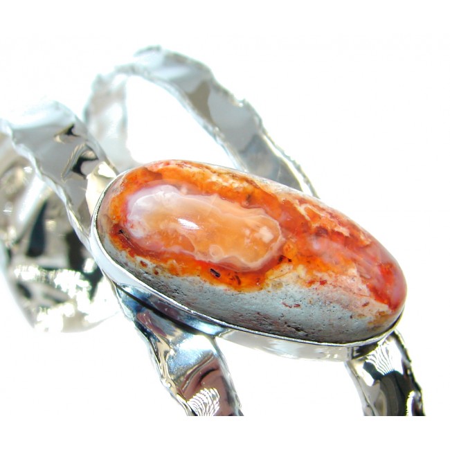 One of the kind AAA quality Mexican Fire Opal hammered Sterling Silver Bracelet / Cuff
