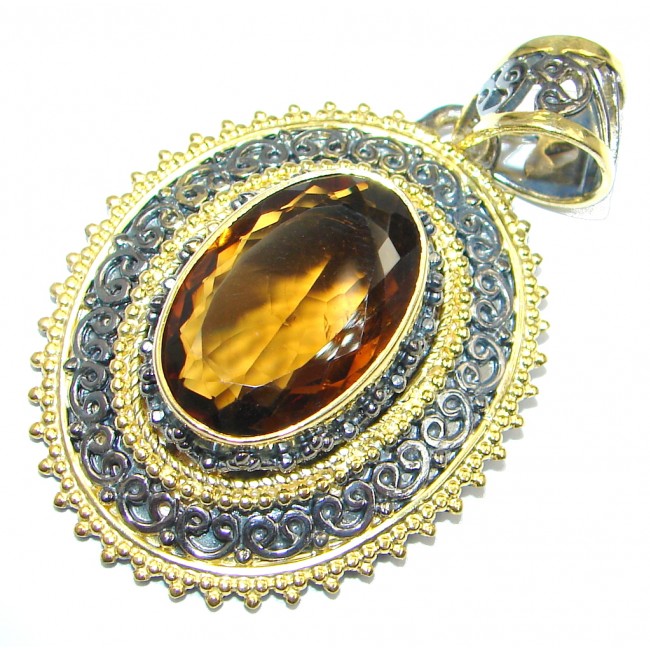 Vintage Style Smoky Topaz Gold Rhodium plated over Sterling Silver Pendant