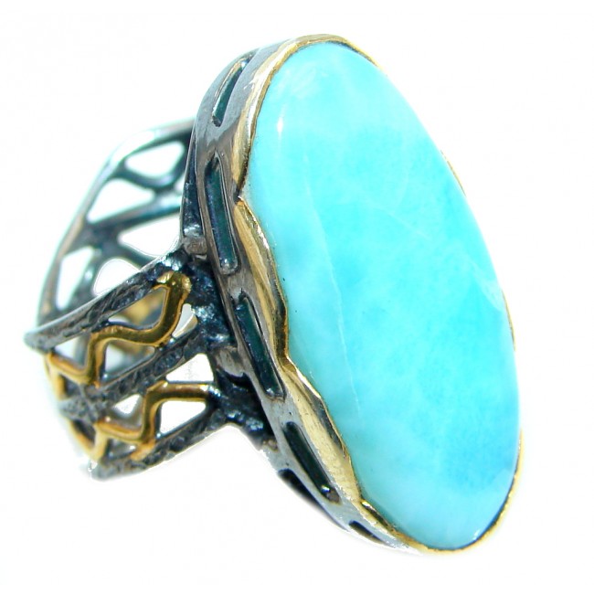 Solid Genuine Larimar Gold plated over Sterling Silver handmade Ring size 7