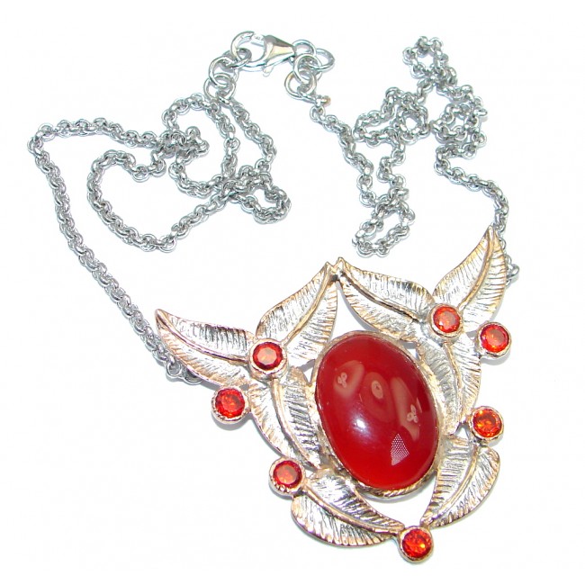 Red Flower Carnelian Gold plated over Sterling Silver handmade necklace