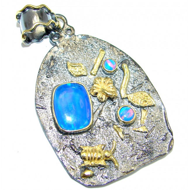 Sublime Fire Japanese Opal Gold Rhodium plated over Sterling Silver handmade Pendant
