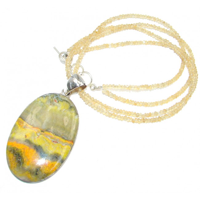 Aura Of Beauty natural Bumble Bee Jasper Citine beads Sterling Silver handmade Necklace