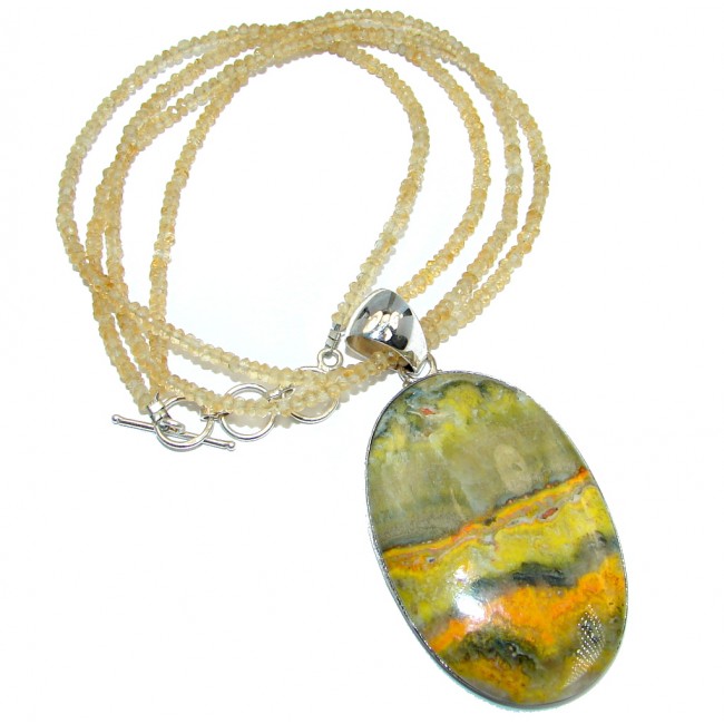 Aura Of Beauty natural Bumble Bee Jasper Citine beads Sterling Silver handmade Necklace
