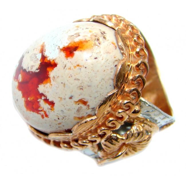 Giant Mexican Fire Opal Gold plated over Sterling Silver handmade Statment Ring size 7