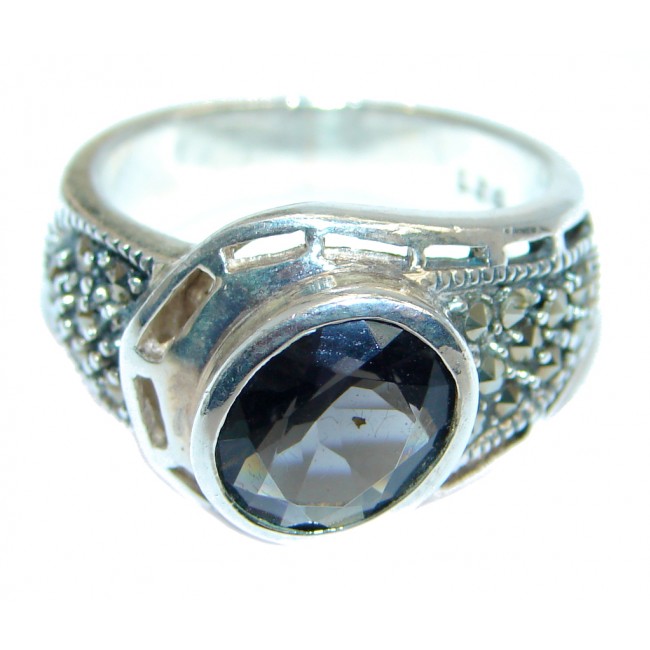 Amazing Natural Deep Blue Topaz Sterling Silver handmade Ring size 7 1/2