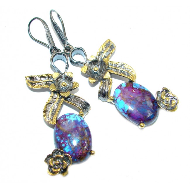 Perfect Purple Turquoise Gold plated over Sterling Silver handcrafted earrings