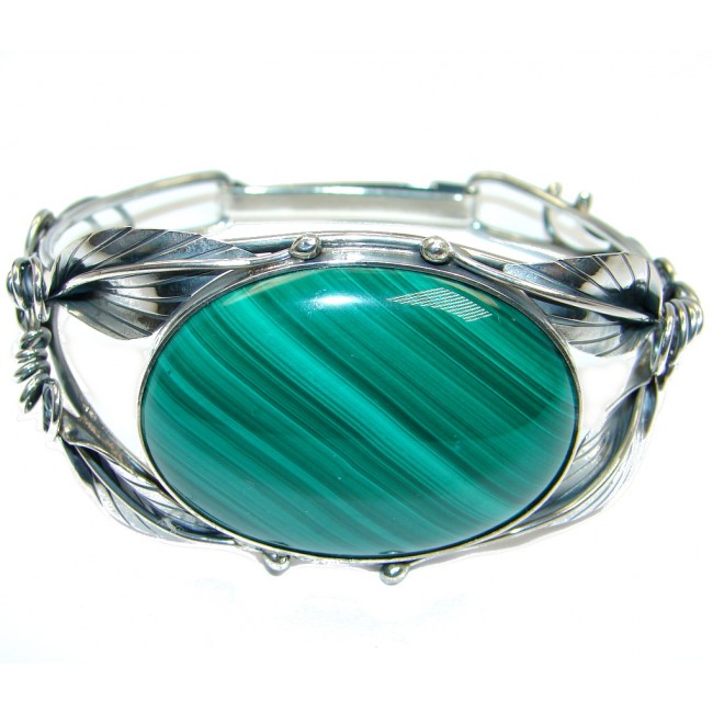 Floral Design Natural Malachite Oxidized Sterling Silver handcrafted Bracelet / Cuff