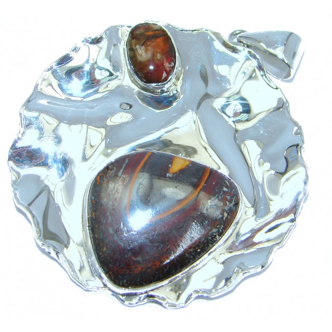 One of the kind genuine Koroit Opal Ammolite hammered Sterling Silver Pendant