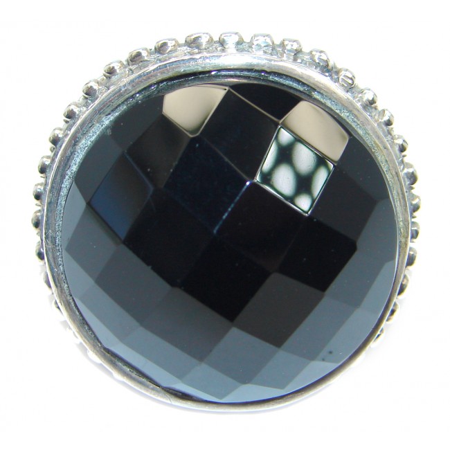 Huge Black Onyx Sterling Silver handmade ring size 8 3/4