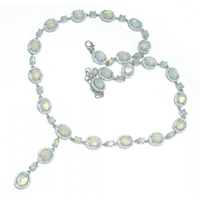 Fabulous Natural Hot Rainbow Fire Opal White Topaz 925 Silver Necklace