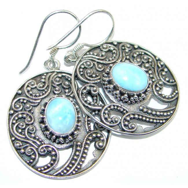 Precious Blue Larimar Oxidized Sterling Silver handmade earrings