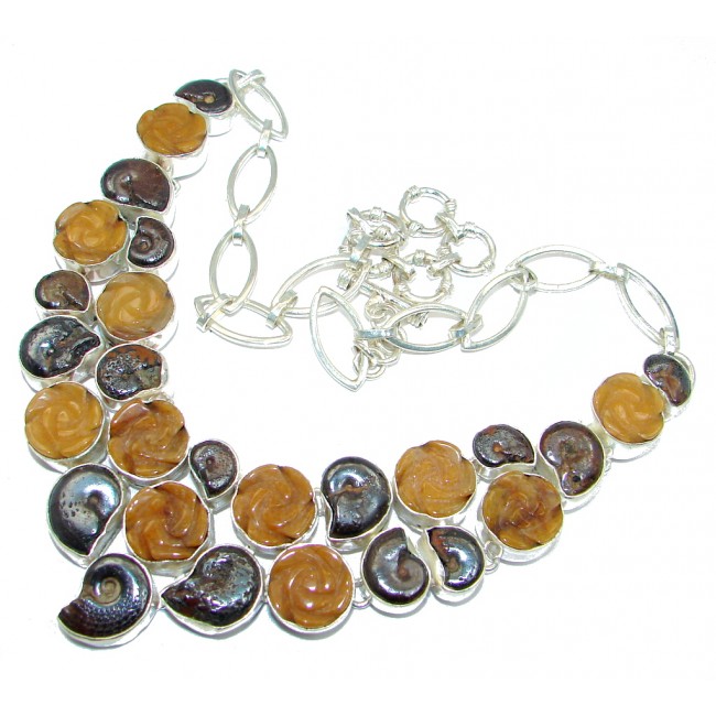 Chunky Ammonite Fossil & Calcite Sterling Silver handmade necklace