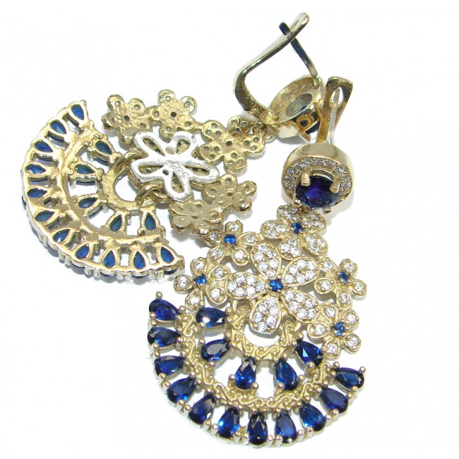 Long Victorian Style created Sapphire & White Topaz Sterling Silver earrings