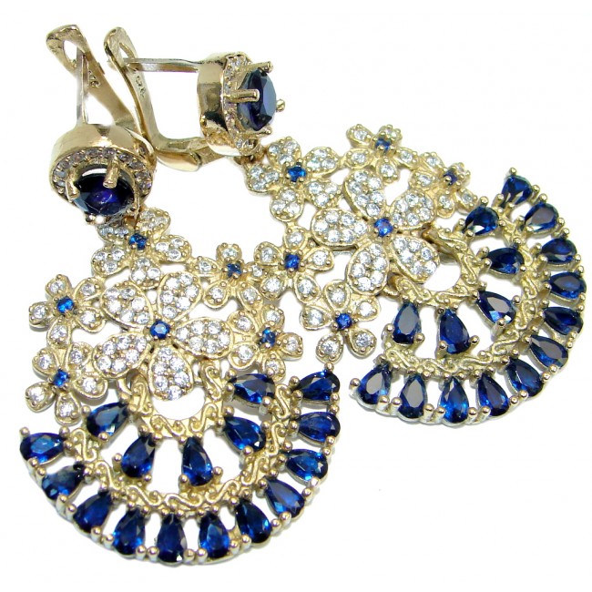 Long Victorian Style created Sapphire & White Topaz Sterling Silver earrings