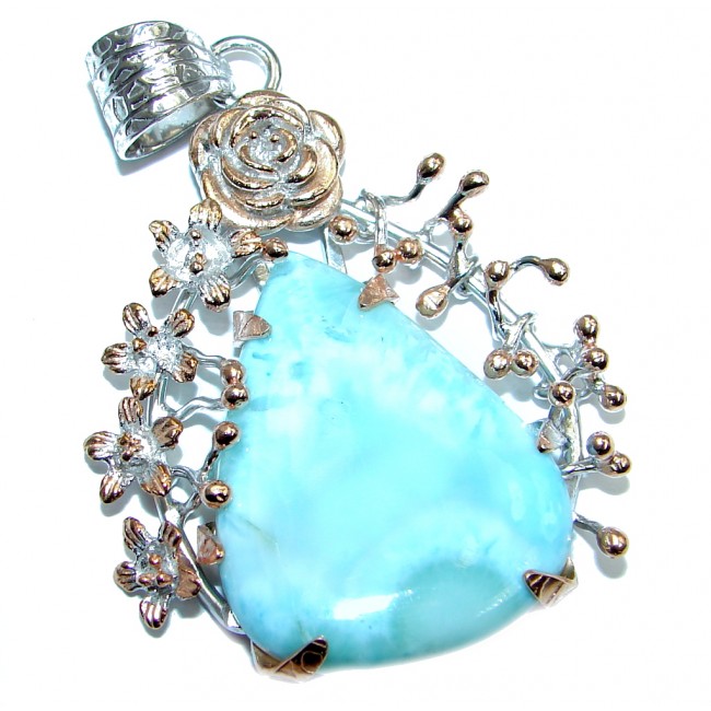 Sublime Larimar Pearl Rose Gold plated over Sterling Silver handmade Pendant
