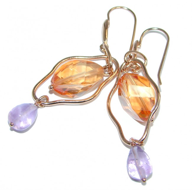 Handcrafted Yellow Golden Topaz Amethyst Gold plated over Sterling Silver earrings