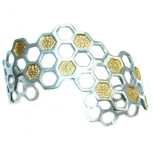 Honeycomb Two Tones handcrafted Sterling Silver Bracelet / Cuff