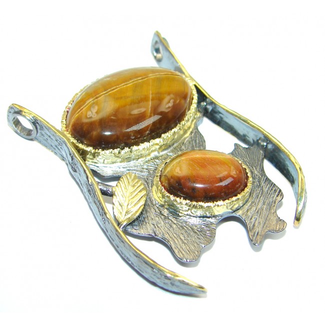 Oversized Golden Tigers Eye Gold Rhodium plated over Sterling Silver handmade Pendant