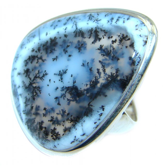Snow Queen Dendritic Agate Sterling Silver hancrafted Ring s. 8 3/4