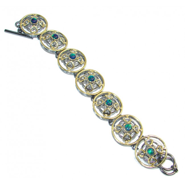 Wonderful Natural Black Opal Gold Plated Sterling Silver handcrafted Bracelet