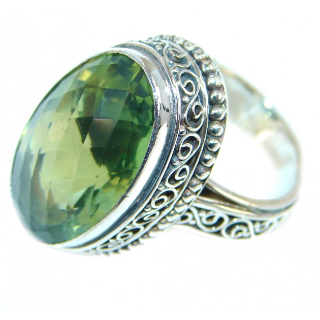 Simple Vintage Setting Green Quartz Sterling Silver Ring s. 8 3/4