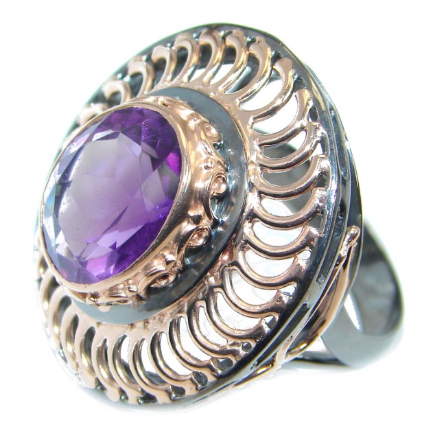 Genuine Amethyst Rose Gold Rhodium plated over Sterling Silver handmade ring size adjustable