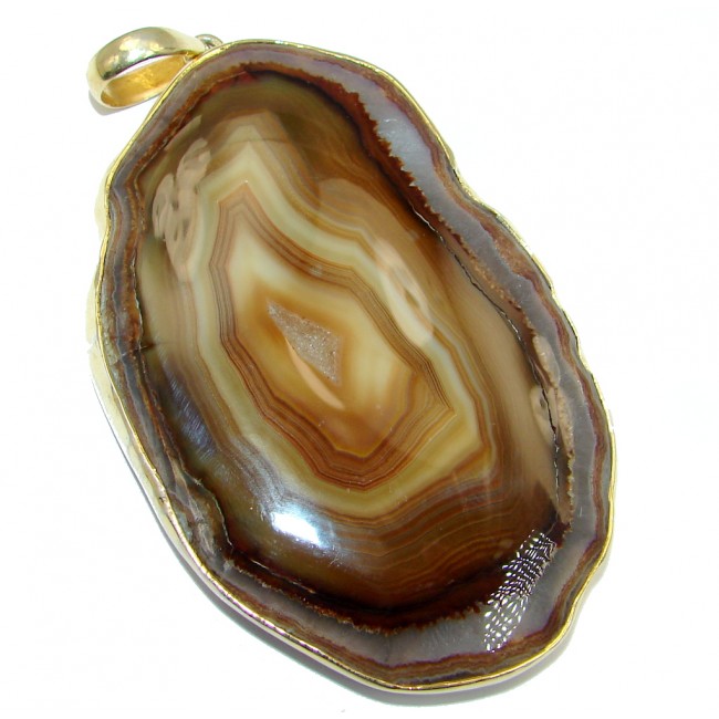 Huge 70.5 grams! Botswana Agate Gold plated over Sterling Silver handcrafted Pendant
