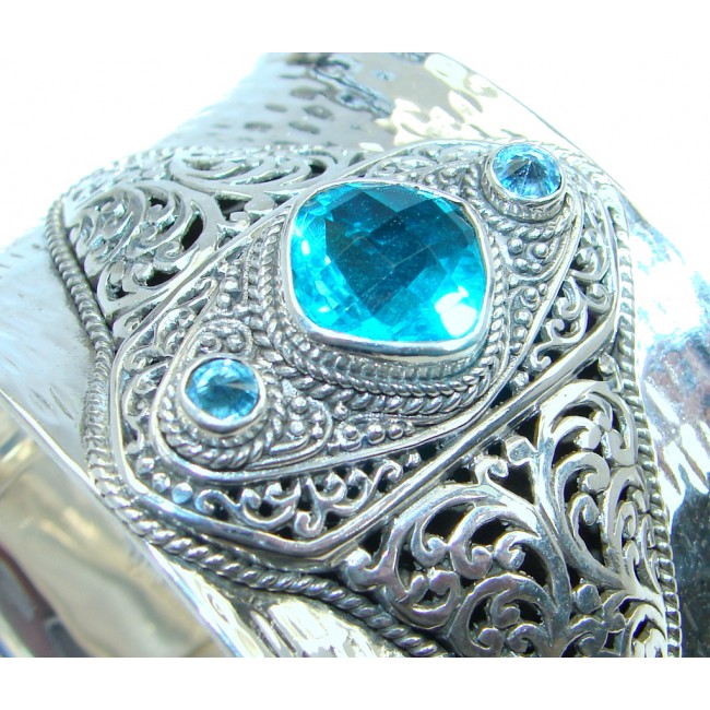 Chunky Luxury Aqua Magic Topaz Sterling Silver handmade Cuff/Bracelet
