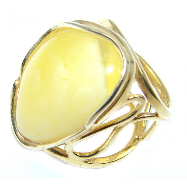 Genuine Butterscoth Baltic Polish Amber Gold plated over Sterling Silver handmade Ring size adjustable