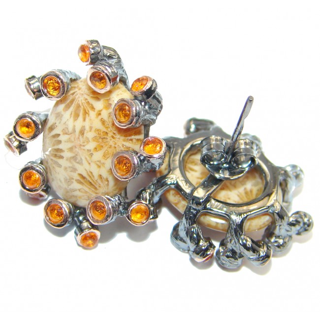 Great Fosillized Coral Citrine Gold plated over Sterling Silver stud earrings