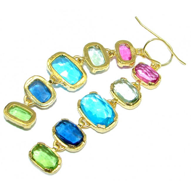 Luxury Multicolor simulated Gemstones Gold lated over Sterling Silver earrings