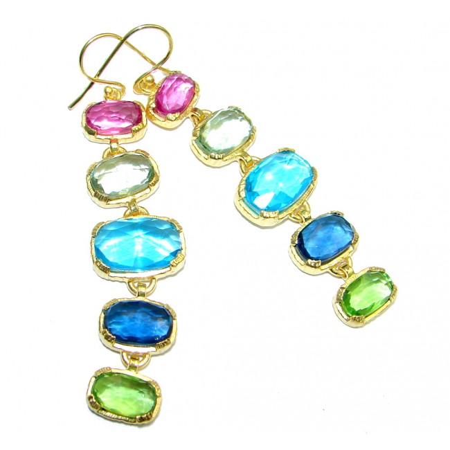 Luxury Multicolor simulated Gemstones Gold lated over Sterling Silver earrings