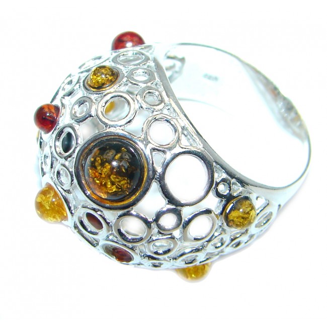 Chunky Genuine Baltic Polish Amber Sterling Silver handmade Ring size 9