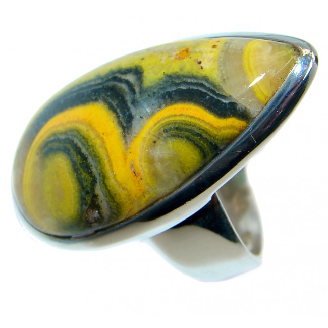 Vivid Beauty Yellow Bumble Bee Jasper Sterling Silver ring s. 7 1/4