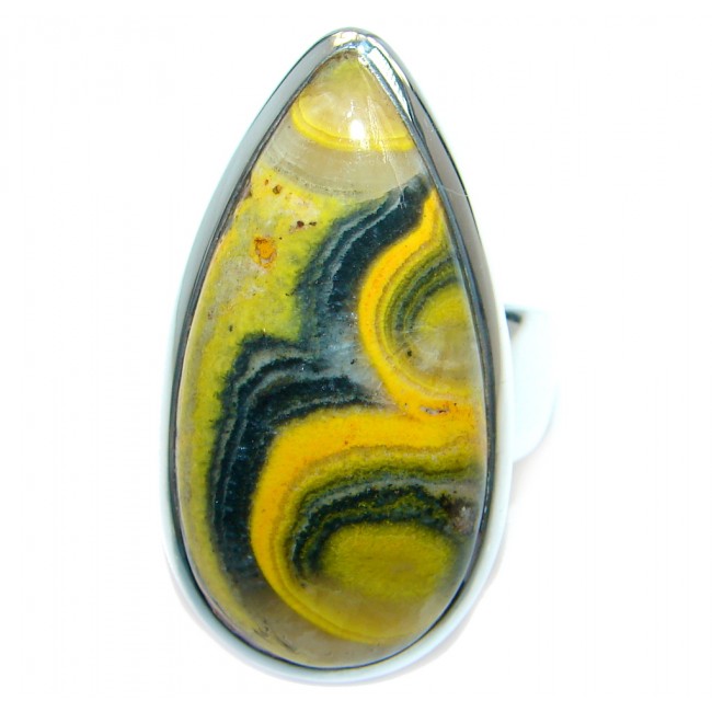 Vivid Beauty Yellow Bumble Bee Jasper Sterling Silver ring s. 7 1/4