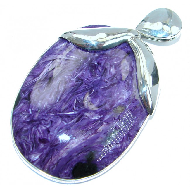 Huge Genuine AAA + quality Purple Siberian Charoite Sterling Silver handmade Pendant