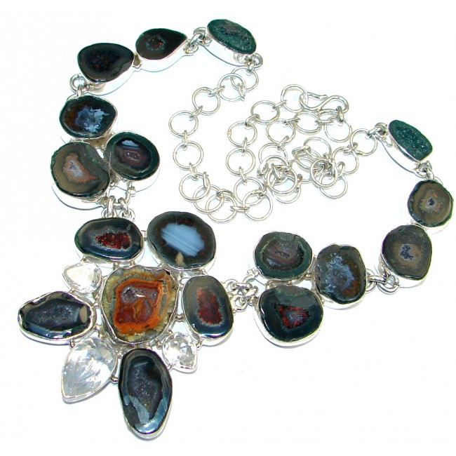 Huge Fashion Agate Druzy Sterling Silver handmade necklace