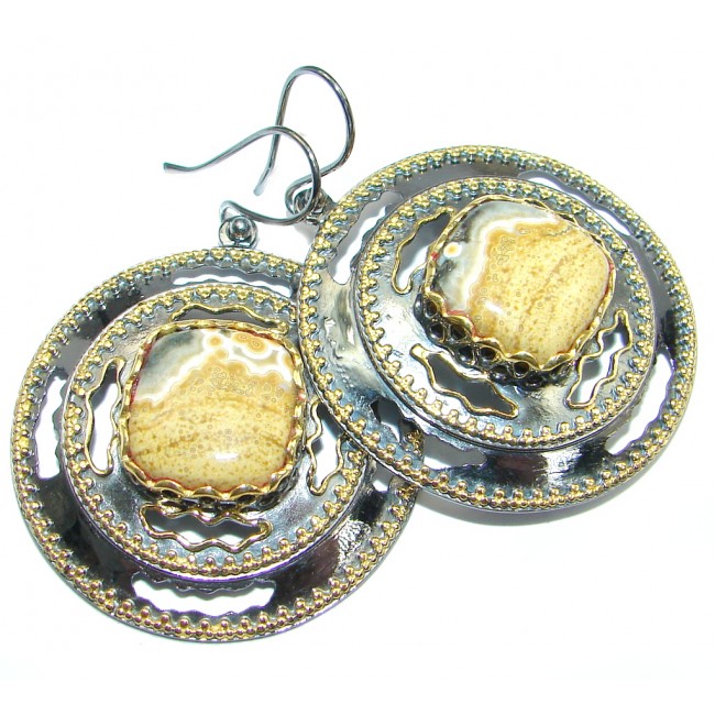 Large Natural Beauty Ocean Jasper Gold Rhodium plated over Sterling Silver handmade Earrings