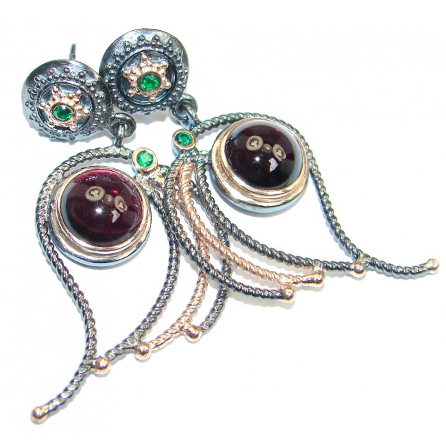 Charming Rhodolite Garnet Chrome Diopside Emerald Rose Gold plated over Sterling Silver stud earrings