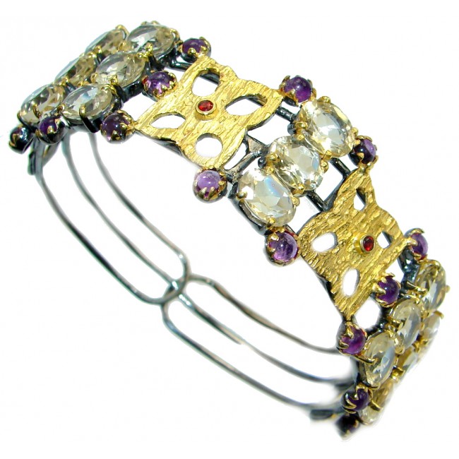 Real Treasure Genuine Citrine Amethyst Gold plated over Sterling Silver Bracelet / Cuff