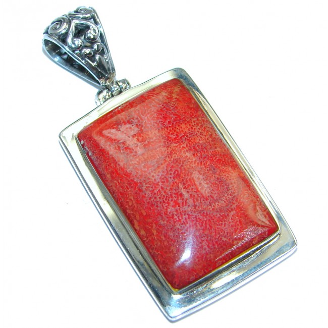 Red Fossilized Coral handmade Sterling Silver pendant