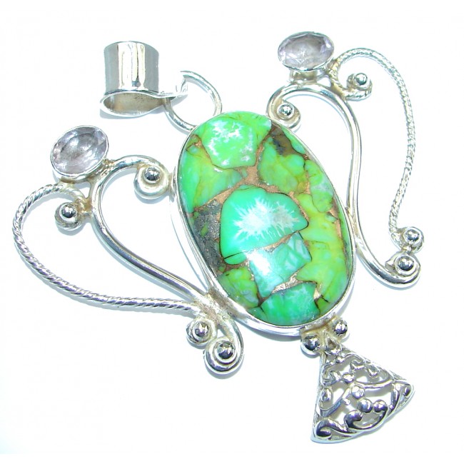 Green Copper vains Turquoise Sterling Silver Pendant