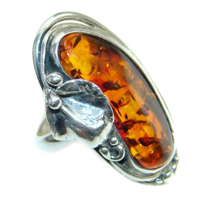 Chunky Genuine Baltic Polish Amber Sterling Silver handmade Ring size 11